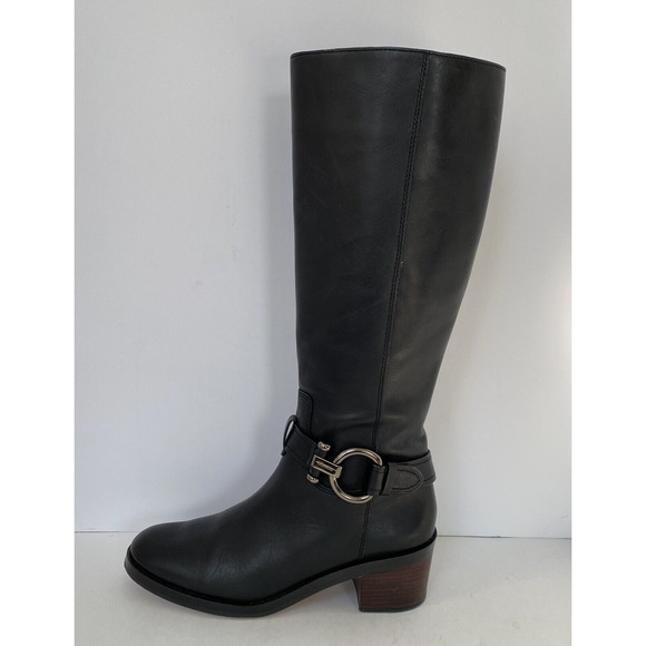 COACH Boots Black Riding CAROLINA SZ 7.5B Black Leather - Picture 1 of 12